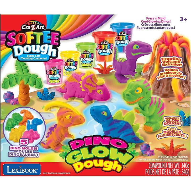 Cra-Z-Art Dino Fluorescent Modelling Clay - Φωσφορίζουσα Πλαστελίνη με Ηφαίστειο & Καλούπια Δεινοσαύρων - 3+ Ετών Lexibook  CRDOUGH11