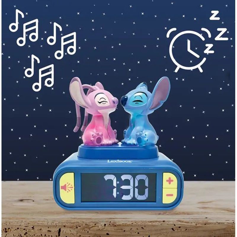 Lexibook Disney Stitch & Angel Παιδικό Ξυπνητήρι με 3D Νυχτερινό Φως, Ήχους & Μελωδίες RL800D2