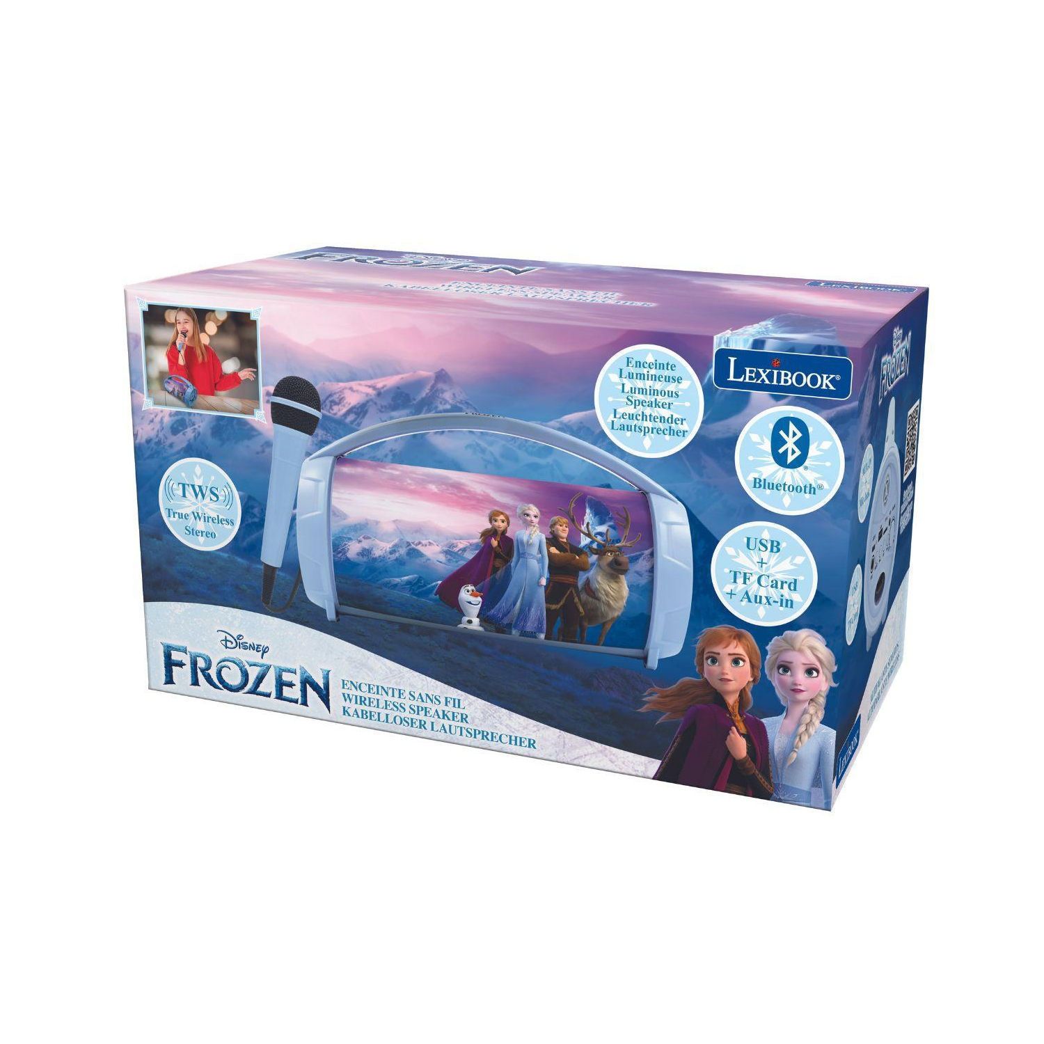 Frozen Wireless Bluetooth Ηχείο με Φώτα & Μικρόφωνο Karaoke Lexibook | Μαγικό Παιδικό Ηχείο Frozen BTP585FZZ