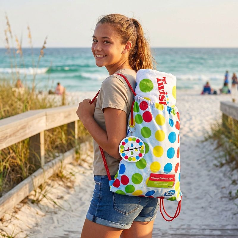 Πετσέτα Θαλάσσης Twister Towel Games – Επιτραπέζιο Παραλίας με Τροχό & Σακίδιο (6+ ετών)