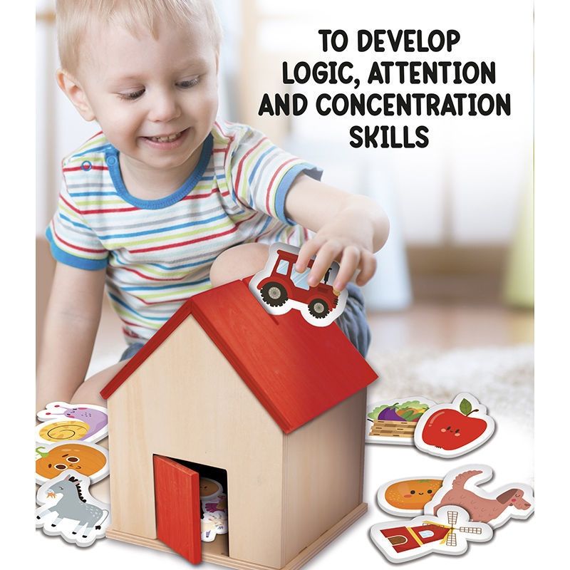 Montessori Baby Wood Φάρμα - Ξύλινο Εκπαιδευτικό Σπιτάκι με Παιχνίδια Συγκέντρωσης για Νήπια 105403